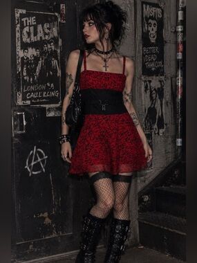 TRIPP NYC Red and Black Leopard Print Corset Lock Dress